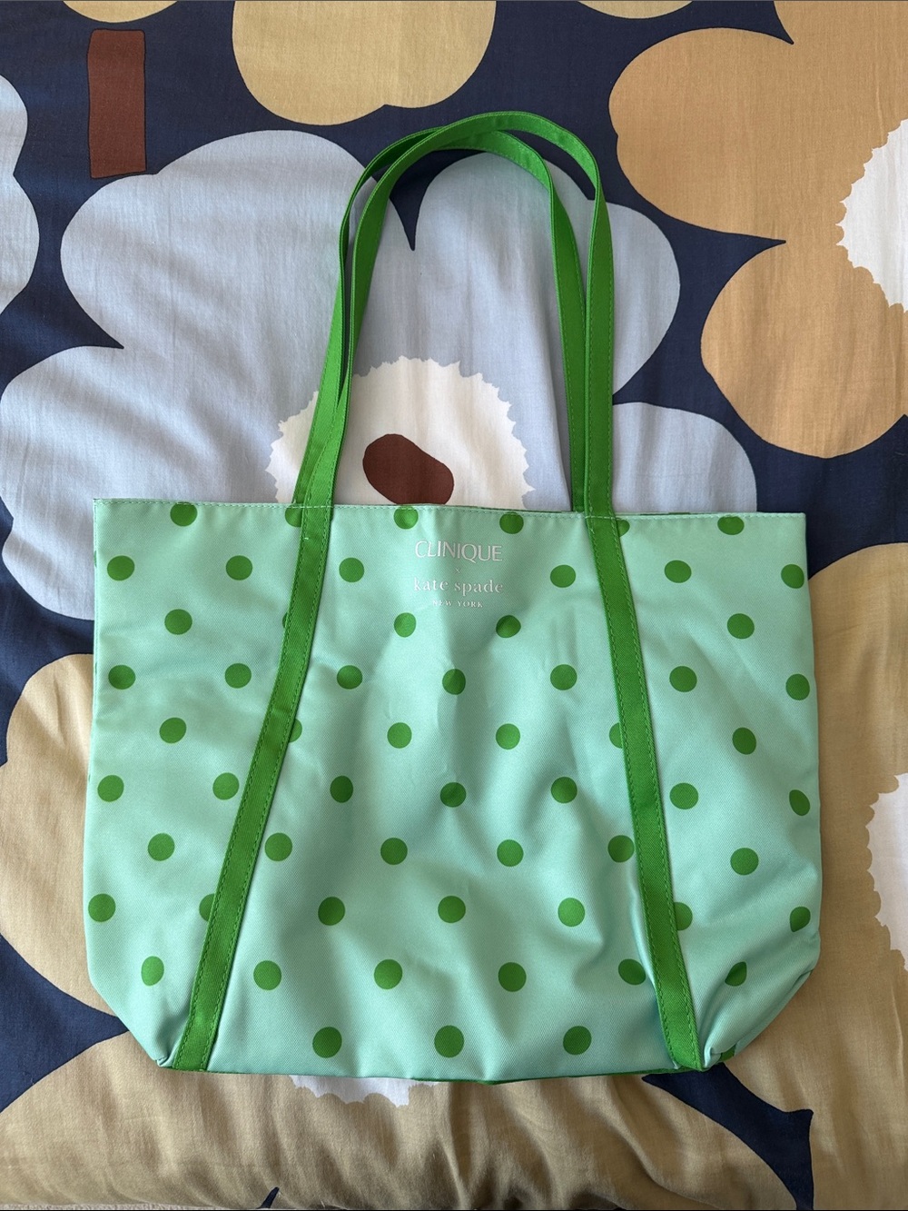 Clinique Mint Green Tote with Bright Green Polka Dots